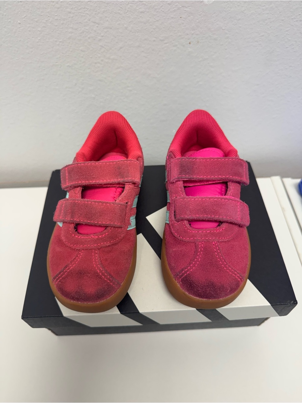 Adidas - size 8 toddler Pink Velcro Suede Sneakers